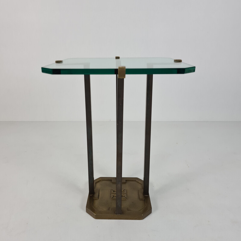 Table d'appoint vintage brutalist en laiton et verre par Peter Ghyczy pour Ghyczy 1970