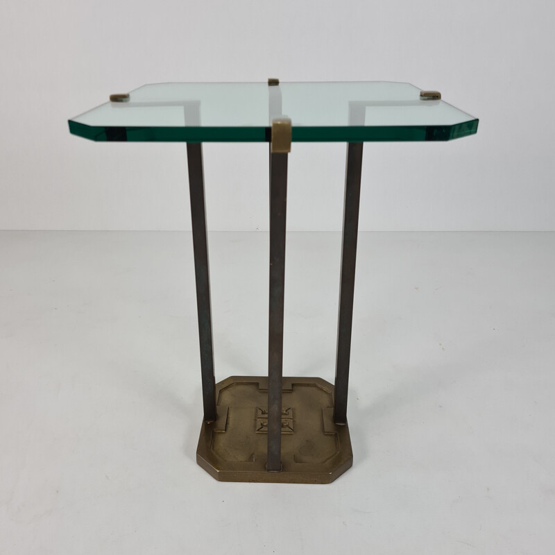 Vintage Brutalist brass & glass side table by Peter Ghyczy for Ghyczy 1970s