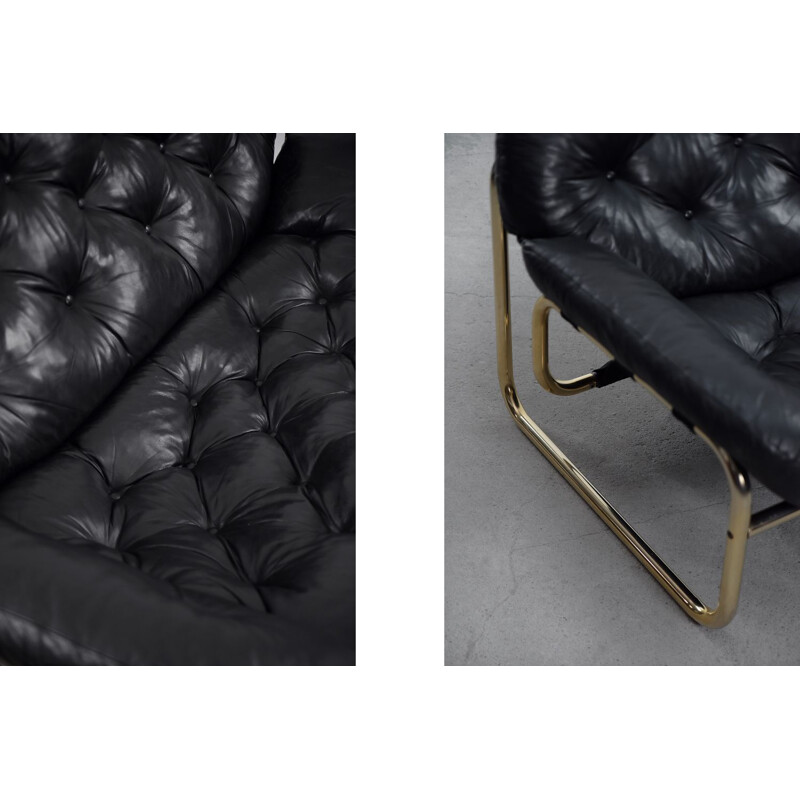 Vintage Leather Black Sofa by John-Bertil Häggström for Swed-Form Scandinavian 1970s