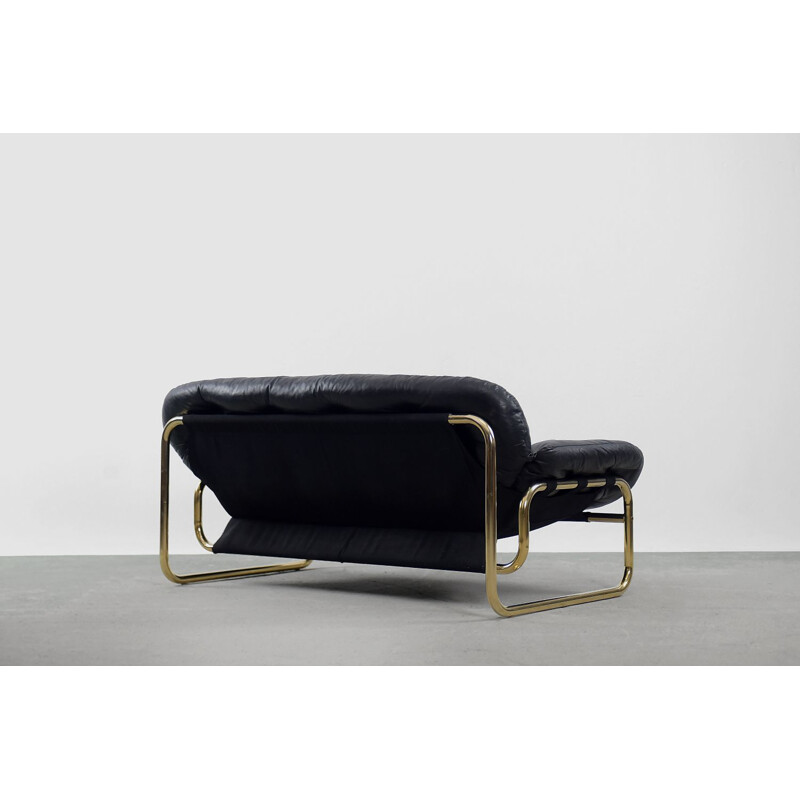 Vintage Leather Black Sofa by John-Bertil Häggström for Swed-Form Scandinavian 1970s
