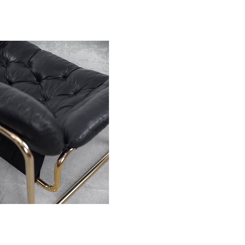 Vintage Leather Black Sofa by John-Bertil Häggström for Swed-Form Scandinavian 1970s