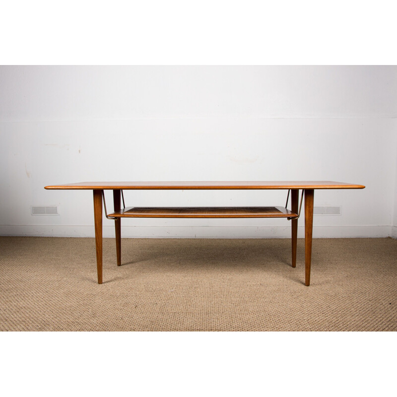 Vintage coffee table 2 levels in Oak and wickerwork model FD 516 by Peter Hvidt and Orla Moolgard for France & Son Danoise 1956