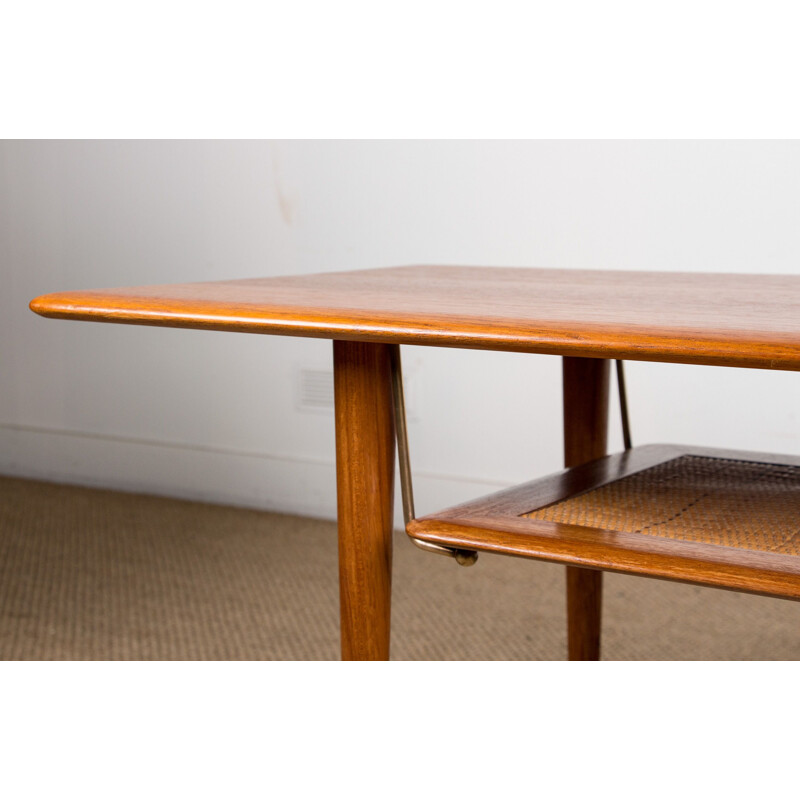 Vintage coffee table 2 levels in Oak and wickerwork model FD 516 by Peter Hvidt and Orla Moolgard for France & Son Danoise 1956