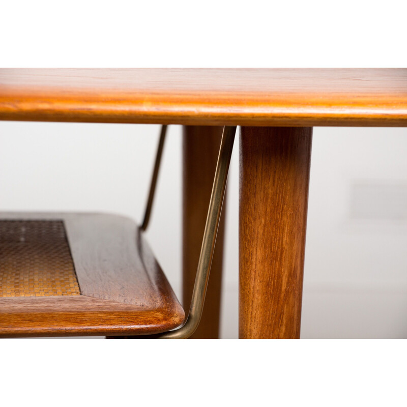 Vintage coffee table 2 levels in Oak and wickerwork model FD 516 by Peter Hvidt and Orla Moolgard for France & Son Danoise 1956