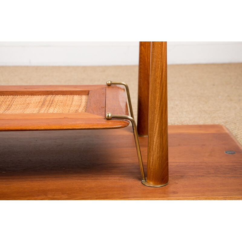 Vintage coffee table 2 levels in Oak and wickerwork model FD 516 by Peter Hvidt and Orla Moolgard for France & Son Danoise 1956