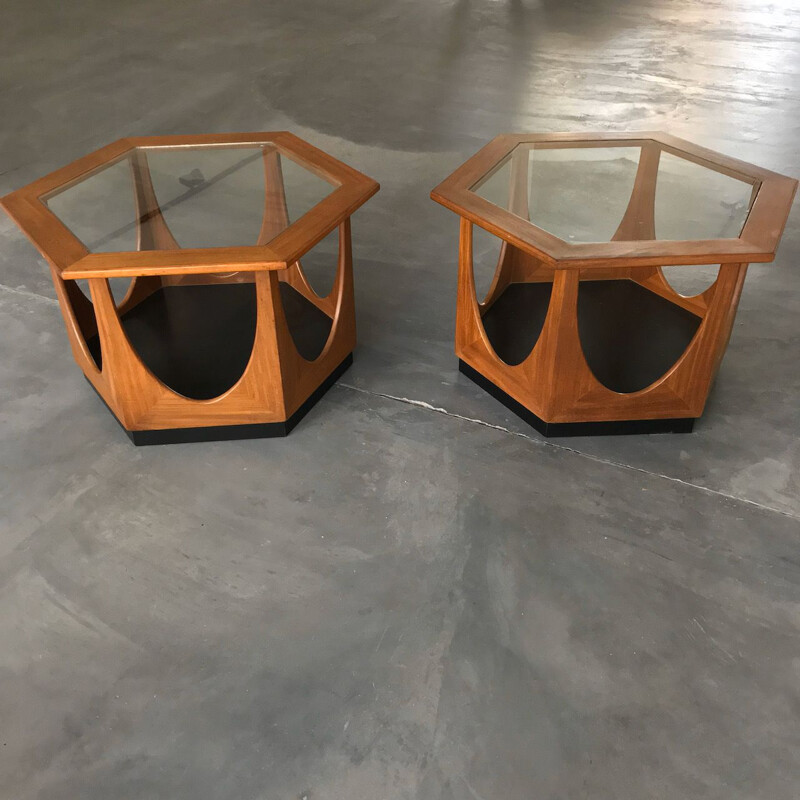 Pair of vintage hexagonal coffee tables by Victor Wilkens for G-plan