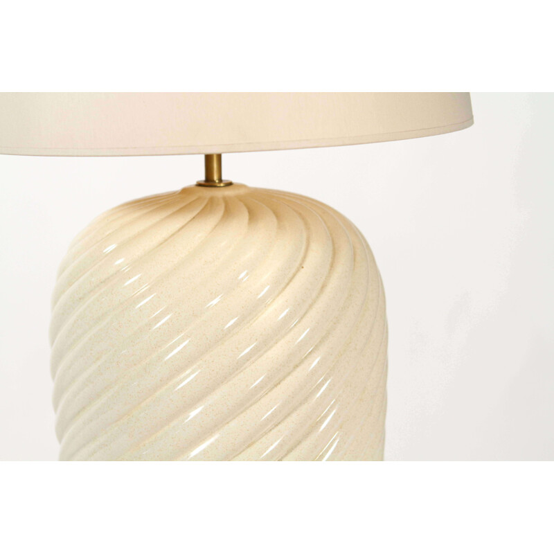 Italian table lamp in cream ceramic and brass, Tommaso BARBI - 1970s