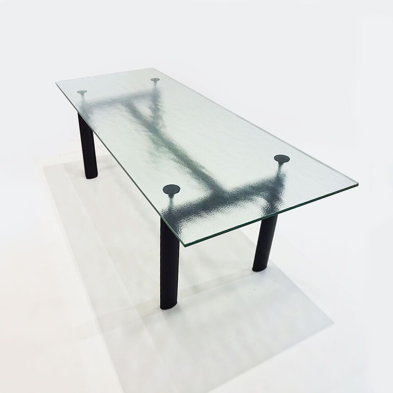 Original vintage Cassina Le Corbusier designed LC6 6-8 seat dining table with textured crystal glass top