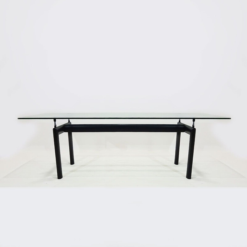 Original vintage Cassina Le Corbusier designed LC6 6-8 seat dining table with textured crystal glass top