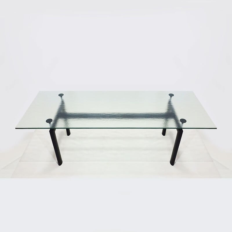 Original vintage Cassina Le Corbusier designed LC6 6-8 seat dining table with textured crystal glass top