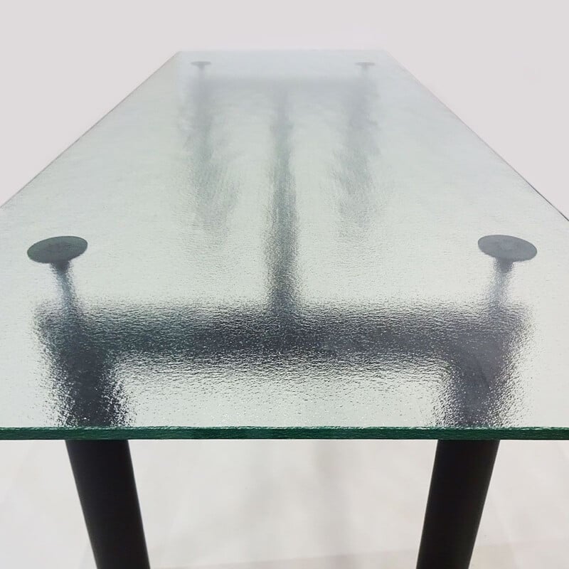 Original vintage Cassina Le Corbusier designed LC6 6-8 seat dining table with textured crystal glass top