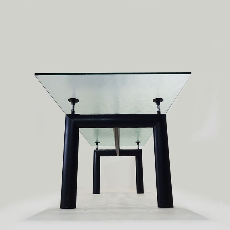 Original vintage Cassina Le Corbusier designed LC6 6-8 seat dining table with textured crystal glass top