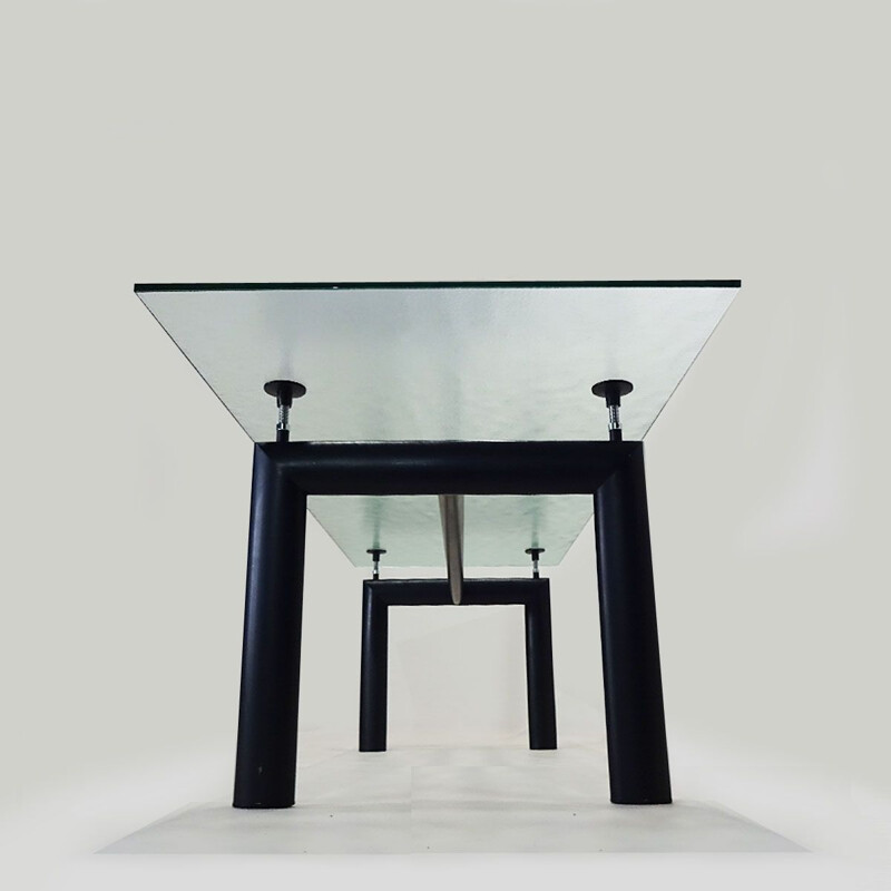 Table vintage LC6 avec plateau en verre de cristal, Le Corbusier pour Cassina