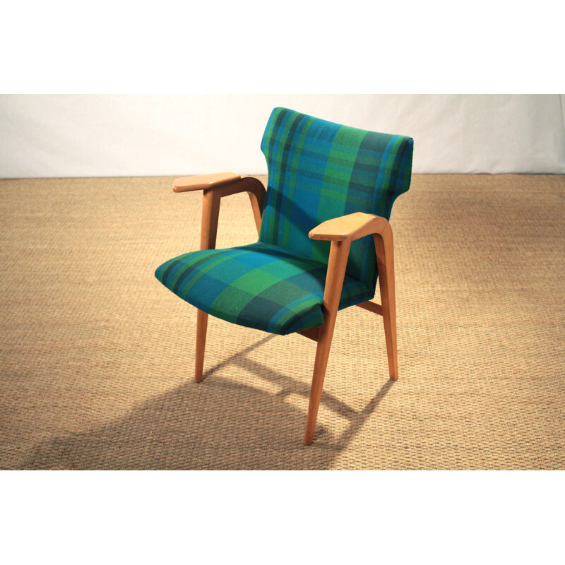 Paire de fauteuils en hêtre et tissu, Roger LANDAULT - 1950