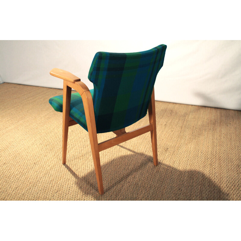 Pair of armchairs in beech wood and fabric, Roger LANDAULT - 1950s