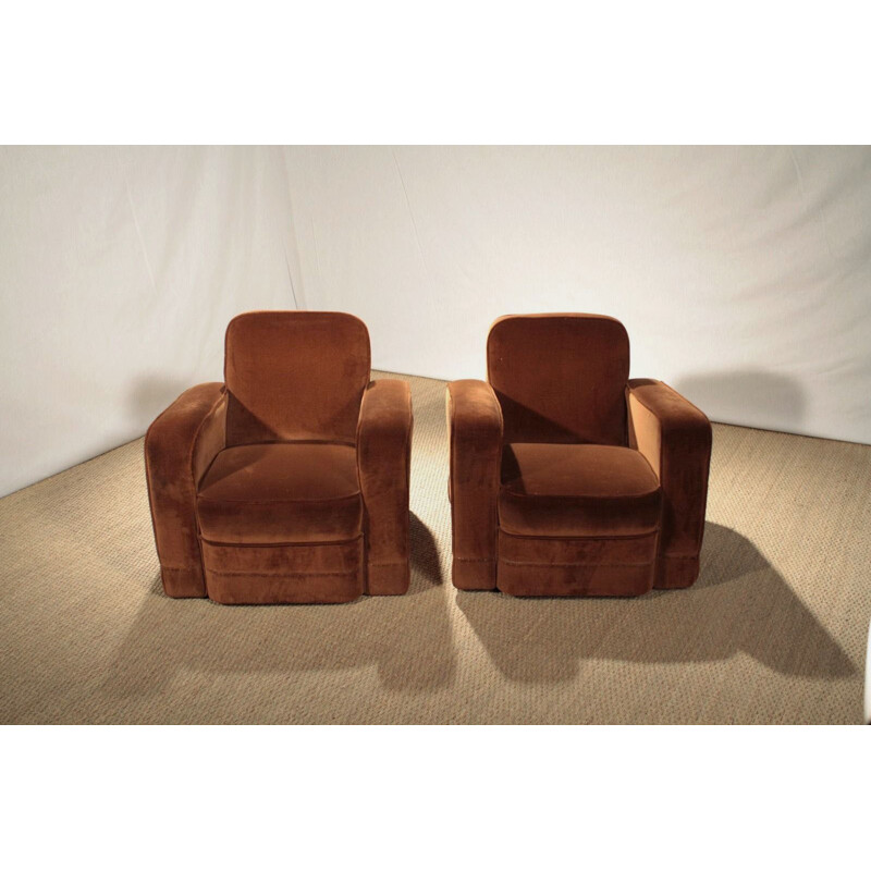 Pair of Airborne armchairs in brown velvet, Marcel GASCOIN - 1950s