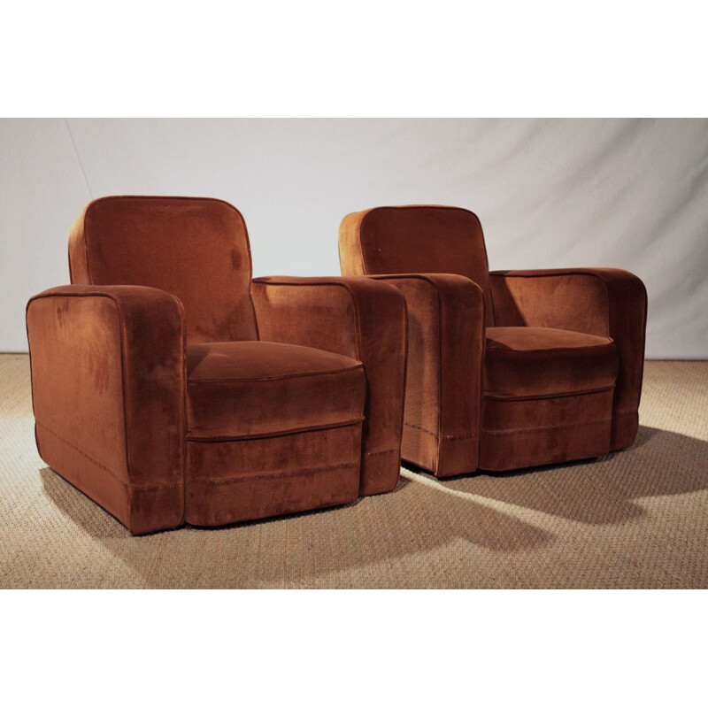 Pair of Airborne armchairs in brown velvet, Marcel GASCOIN - 1950s