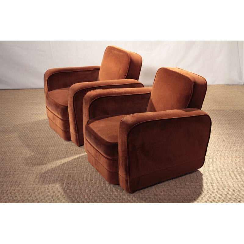 Pair of Airborne armchairs in brown velvet, Marcel GASCOIN - 1950s