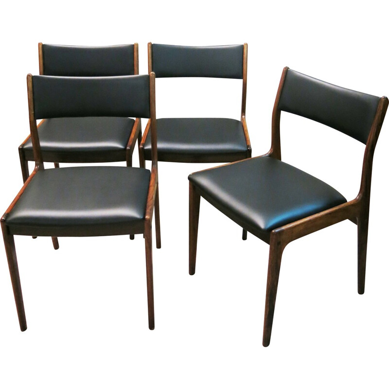 Set of four Uldum Mobelfabrik Scandinavian black chairs in rosewood, Johannes ANDERSEN - 1960