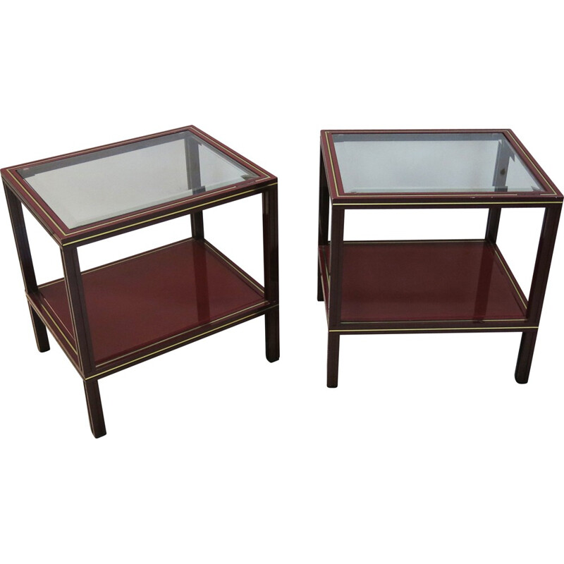 Pair of two side tables in red bordeaux, Pierre VANDEL - 1970s