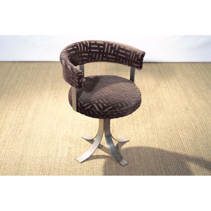 Ensemble de 4 chaises en acier et velours à motif brun, Osvaldo BORSANI - 1970