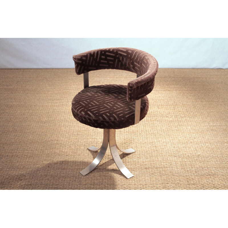 Set of 4 chairs in steel and brown velvet with patterns, Osvaldo BORSANI - 1970s