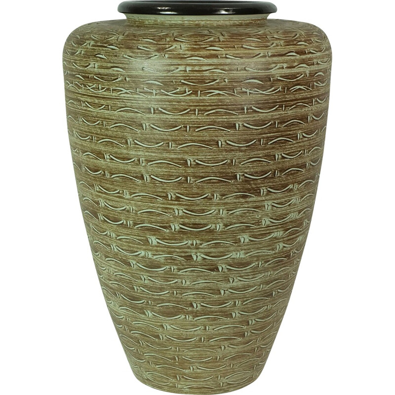 German Dumler & Breiden vase in green and brown ceramic - 1950s