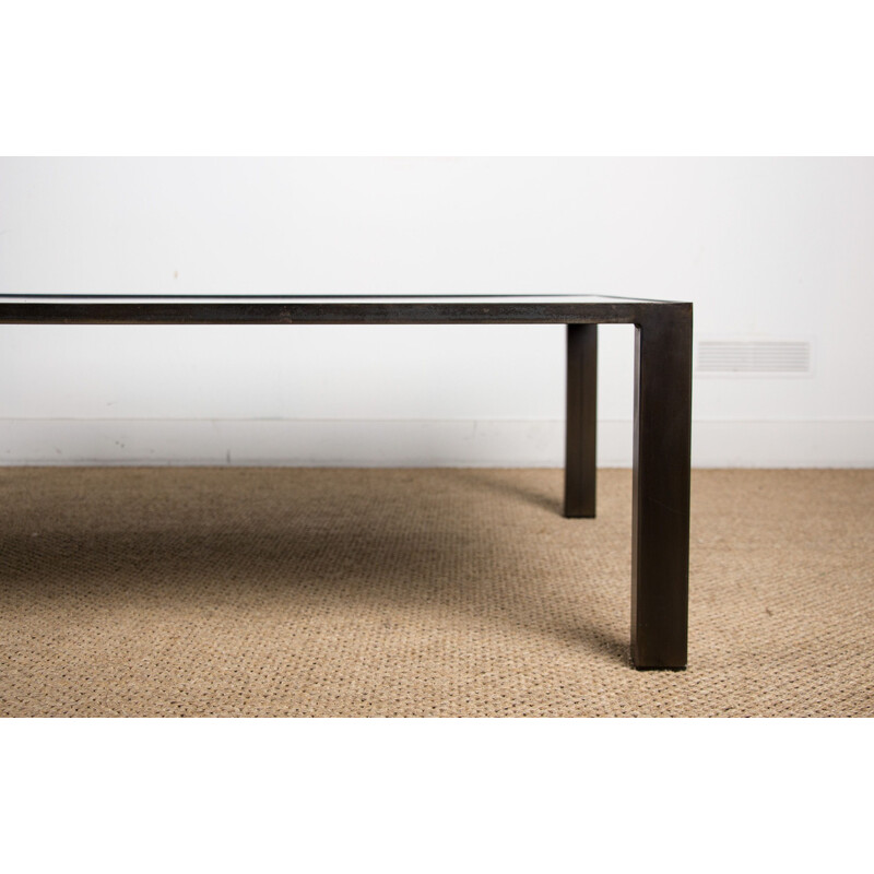 Large vintage coffee table in hammered bronze and glass from Christian Liaigre 2010s