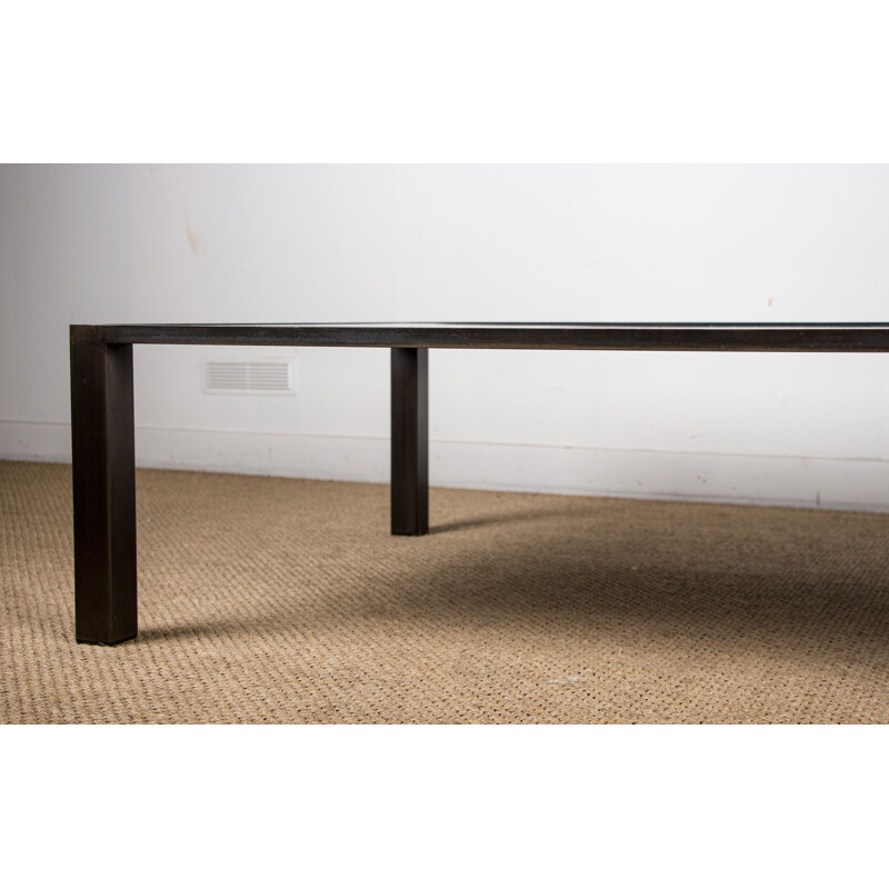 Large vintage coffee table in hammered bronze and glass from Christian Liaigre 2010s