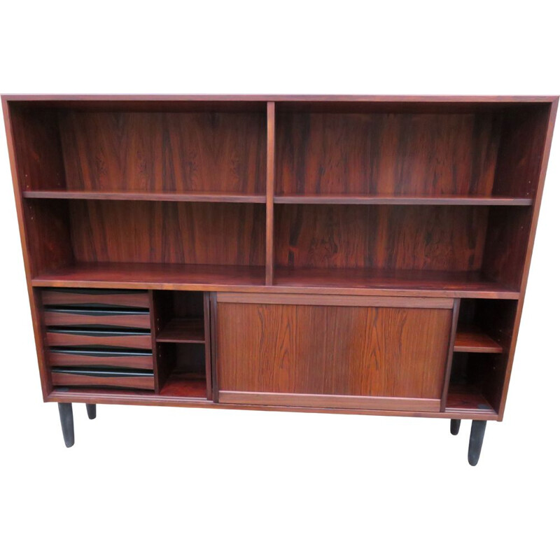 Vintage rosewood bookcase with sliding doors and drawers, Denmark 1960