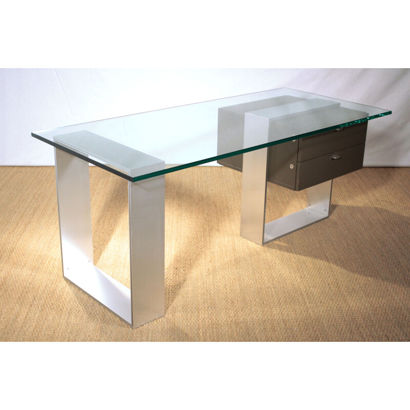 Behr International desk in glass and steel - 1960s