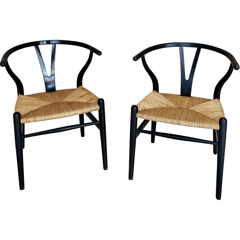 Paire de chaises Wishbone vintage Hans Wegner
