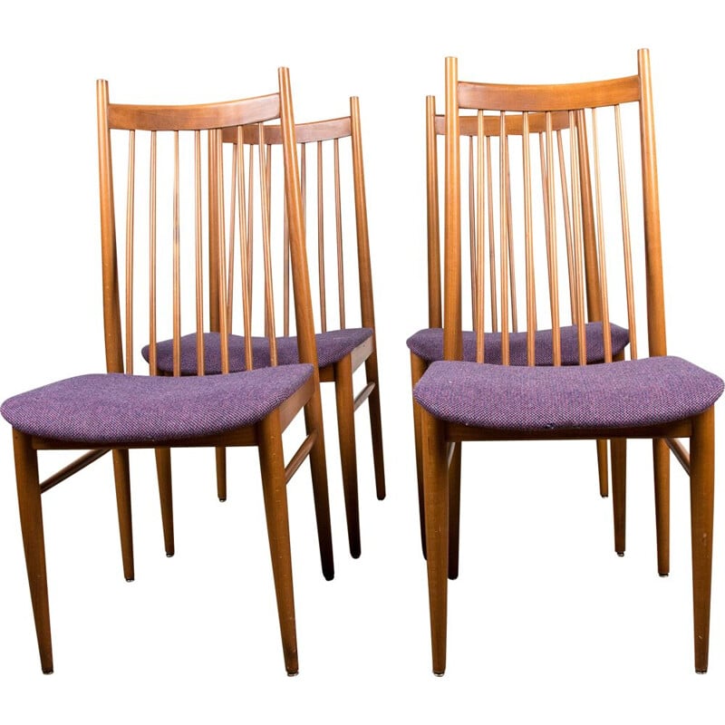 Set of 4 vintage large teak and fabric chairs by Arne Vodder Danish 1960s