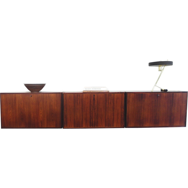 FM Møbler wall-mounted sideboard in rosewood and metal, Kai KRISTIANSEN - 1960s
