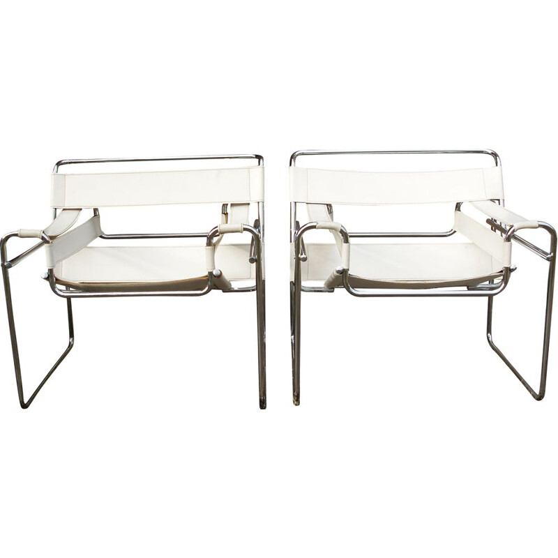 Pair of vintage white Wassily armchairs by M.Breuer