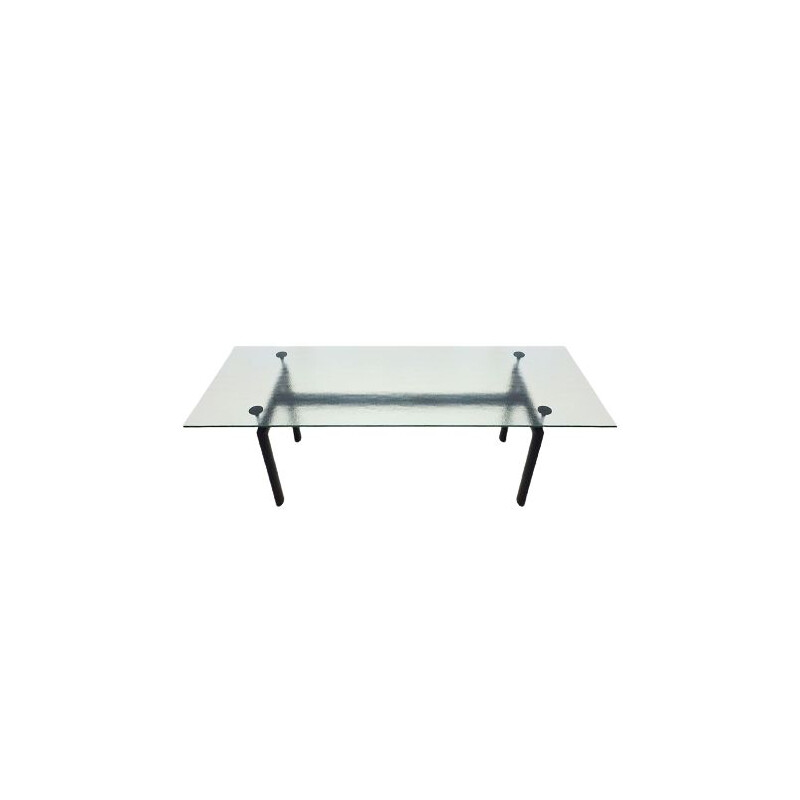 Original vintage Cassina Le Corbusier designed LC6 6-8 seat dining table with textured crystal glass top