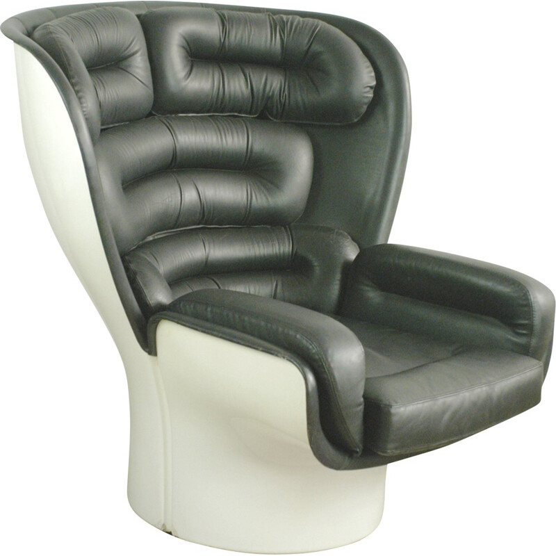 Comfort "Elda" armchair in black leather and fiberglass, Joe COLOMBO - 1960s