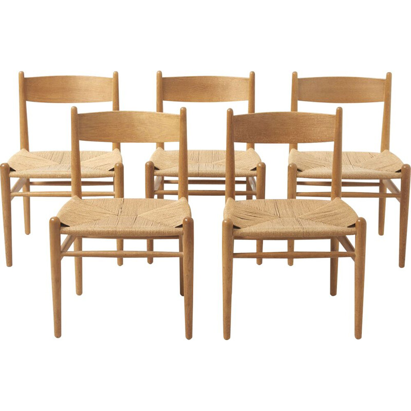 Lot de 5 chaises vintage de Hans J. Wegner pour Carl Hansen & Son Denmark 1960