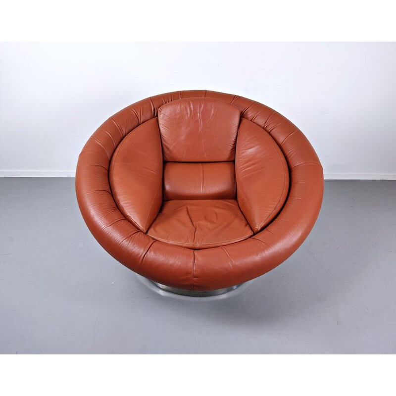 Pair of vintage Large Space Age Leather Armchairs by Saporiti, Italy, 1970s