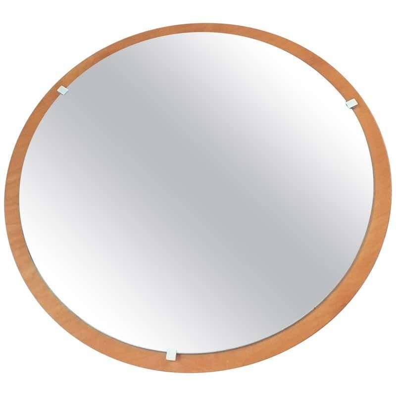 Midcentury Round Teak Veneer Wall Mirror, Denmark, 1960s