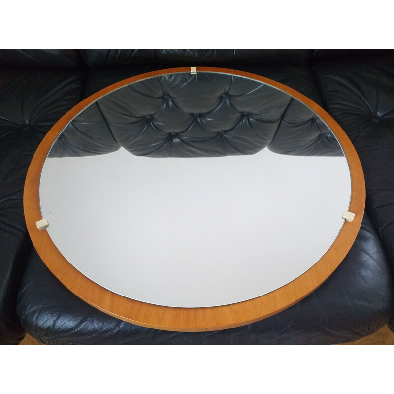 Midcentury Round Teak Veneer Wall Mirror, Denmark, 1960s