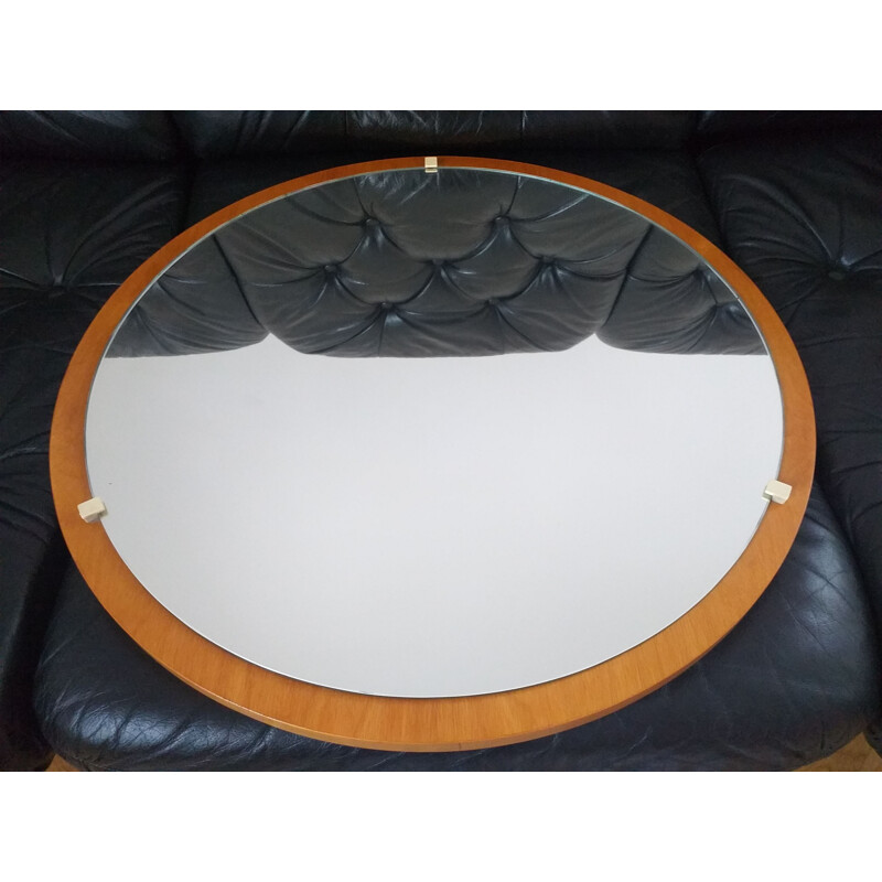 Midcentury Round Teak Veneer Wall Mirror, Denmark, 1960s