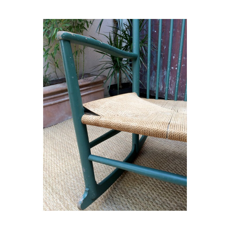 FDB Mobel "J16" rocking chair in beechwood with rag braided seat, Hans WEGNER - 1960s