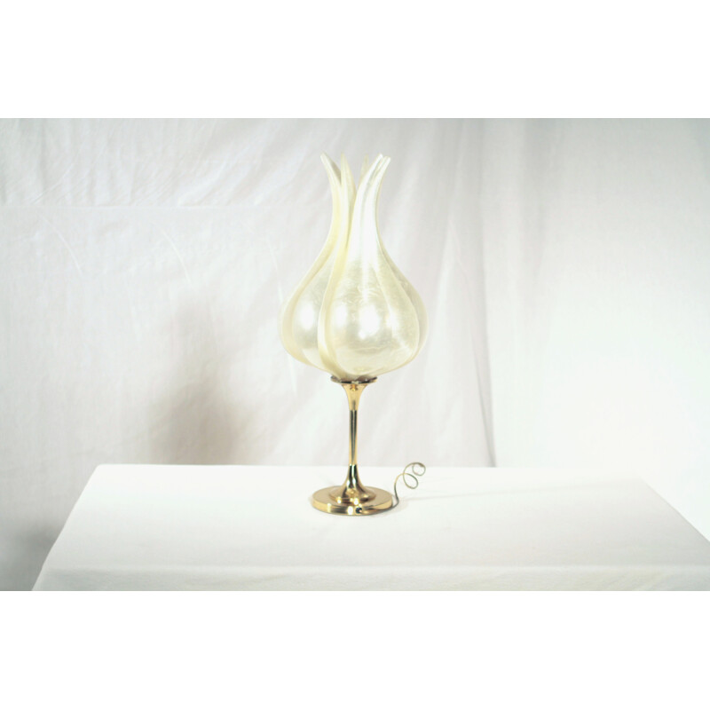 French table lamp in brass and acrylic plexiglass, Roger ROUGIER - 1970s