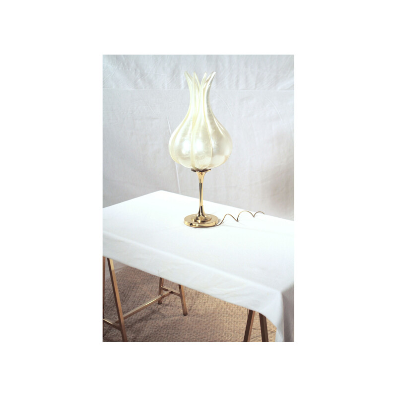 French table lamp in brass and acrylic plexiglass, Roger ROUGIER - 1970s