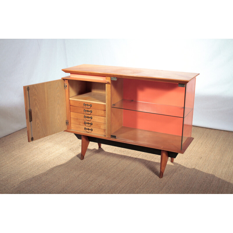 Little storage in cherrywood and glass - 1950s