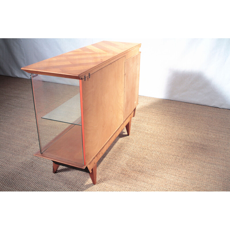 Pequeno armário de armazenamento em madeira e vidro merisiano - 1950