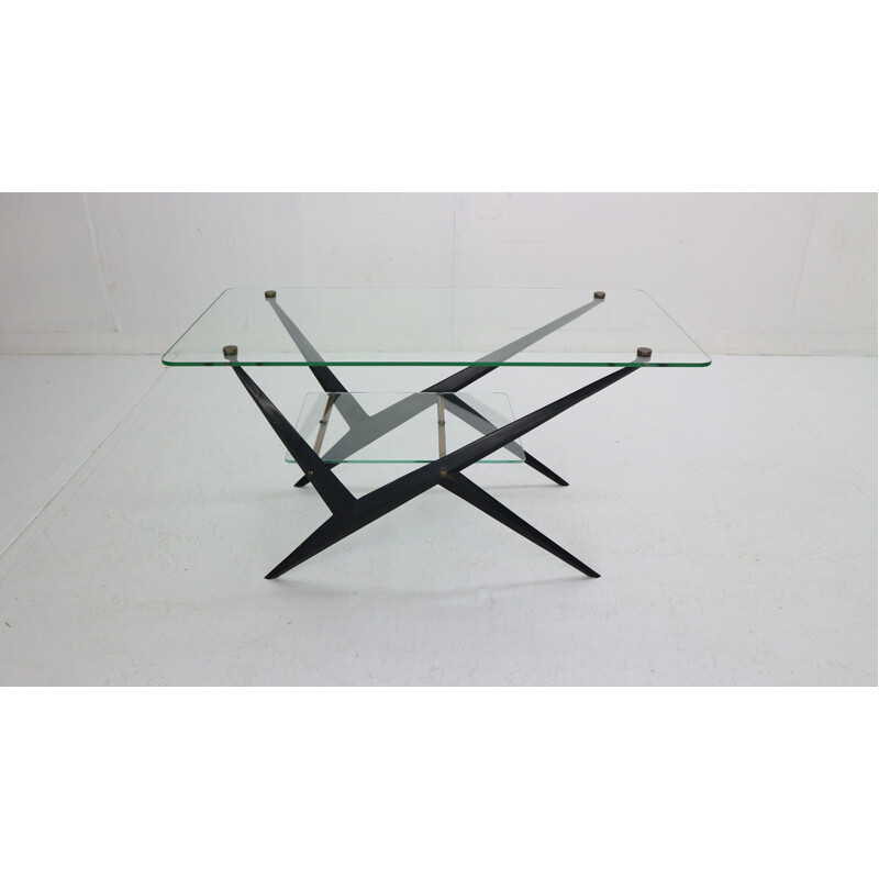 Vintage coffee table with black lacquered metal frame by Jarden, France 1950