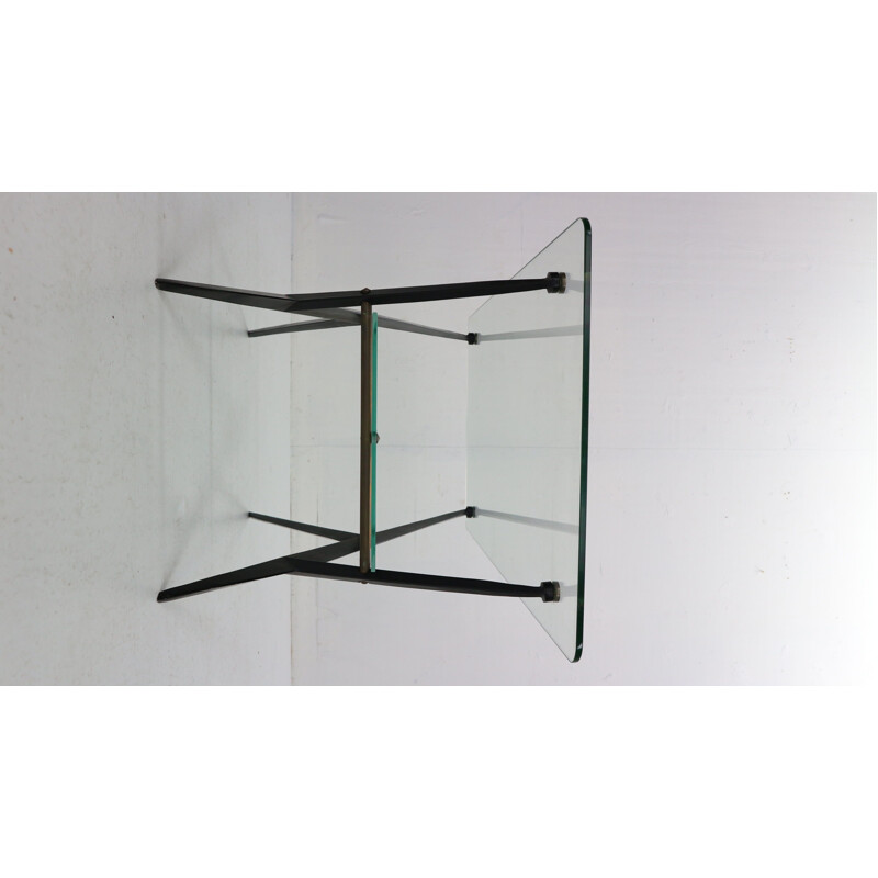 Vintage coffee table with black lacquered metal frame by Jarden, France 1950