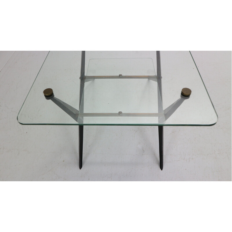 Vintage coffee table with black lacquered metal frame by Jarden, France 1950